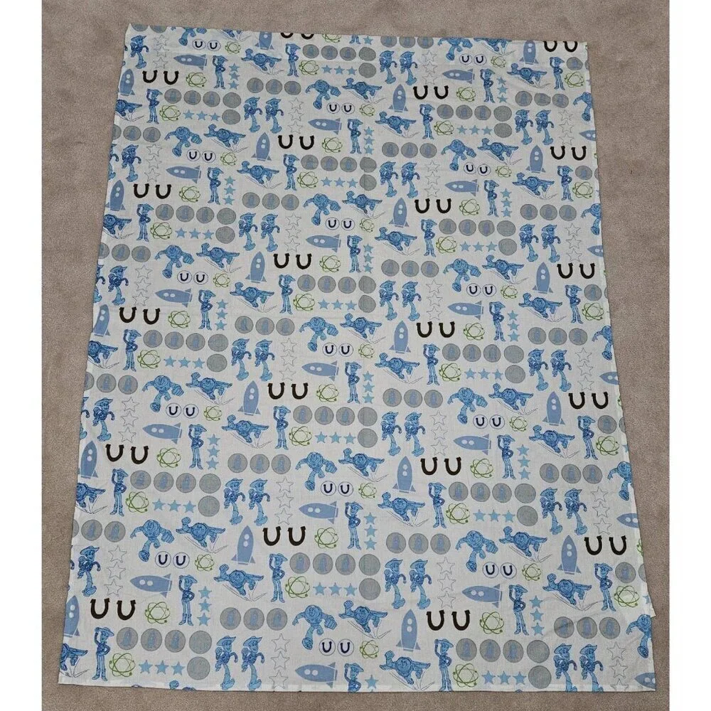 Disney Pixar Crown Craft Toy Story Buzz Woody Flat Sheet 45x60 Blue White Fabric